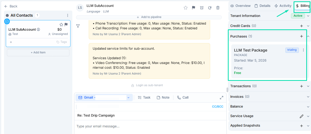 Billing and Contact View